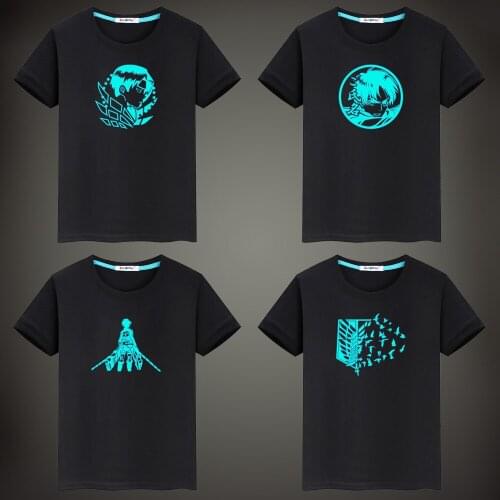 Man Attack On Titan T Shirts Tees Shirt Tops Fluorescent Luminous Cotton Short-Sleeved Summer Anime Children Boy T Shirt