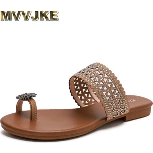 MVVJKESummer Fashion Shoes Women Slippers For Woman Sandals Flat beach Luxury Shiny Rhinestones Slides Elegant Party Holiday