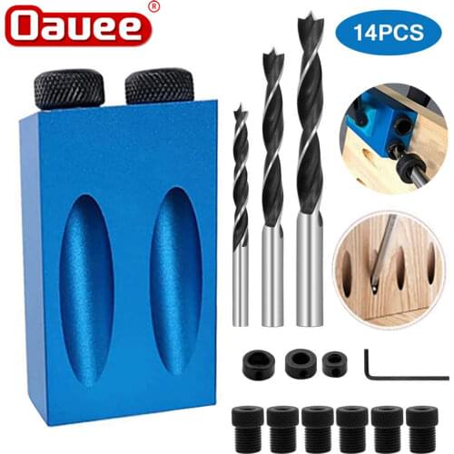 Woodworking Oblique Hole Locator Drill Bits Pocket Hole Jig Kit 15 Degree Angle Drill Guide Set Hole Puncher DIY Carpentry Tools