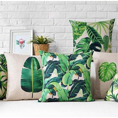 Nordic Tropical Green Leaf Palm Printed Cushion Cover Home Decorative Sofa Coffee Car Chair Throw Pillow Case Almofada Cojines
