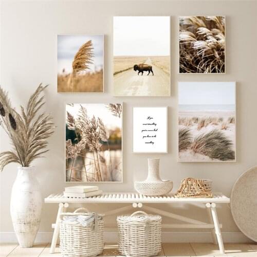 Dried Flower Plant Beige Reed Wheat Nordic Posters And Prints Wall Art Canvas Painting Wall Pictures For Living Room Home Decor