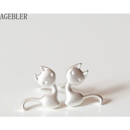 925 Sterling Silver Stud Earrings Cat Korean Style Cute Sweet Original Personality Animal Earrings Womens Jewelry