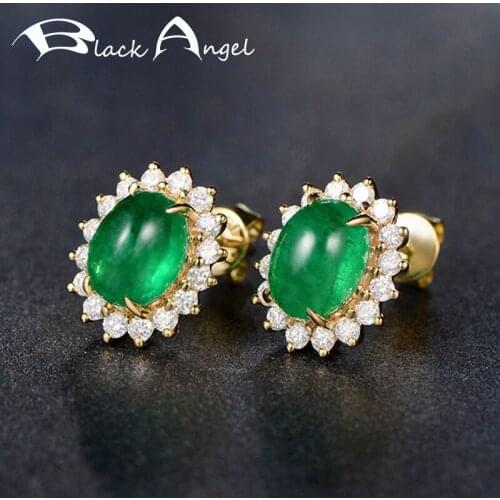 BLACK ANGEL Vintage Green Chalcedony Emerald Gemstone Zircon Stud Earrings For Women Fashion Jewelry Wholesale Christmas Gift