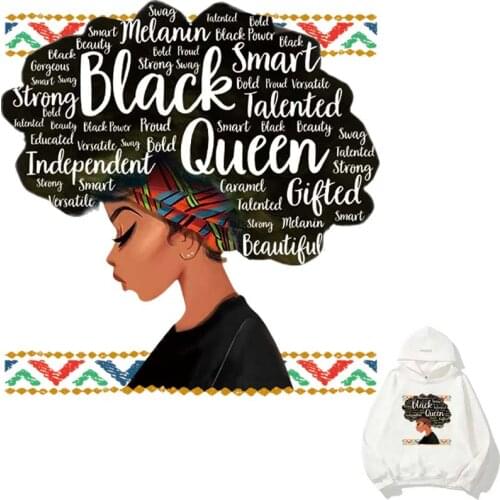 Cute Black Girl Patches On Clothing English Alphabet Iron-On Transfers For Clothes Washable T-Shirts Thermo Adhesive Stickers