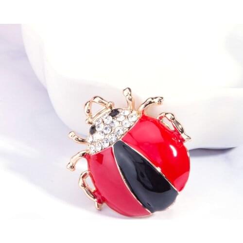 New Fashion Cute Ladybug Animal Rhinestone Crystal Drop Oil Brooches For Women Men Party Dress Decors Jewelry Gift