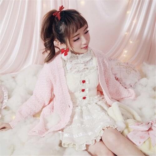 KEQI Bobon21 Princess sweet lolita sweater exclusive custom Early spring knitting cardigan ultra pink hair pocket petals T1325
