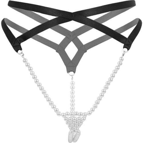 Crotchless Panties Sexy Womens Erotic Mini Lingerie Low Rise T-Back Open Butt Stretchy Pearl G-String Thong Briefs Underwear