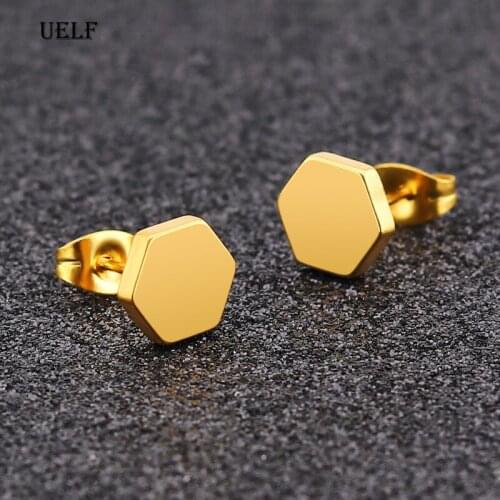 Uelf Simple Korean Creative Geometric Hexagon Stud Earrings for Women Small Ear Studs Earing Brincos Ear Jewelry Girls Gift