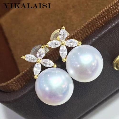 YIKALAISI 925 Sterling Silver Earrings Jewelry For Women 9-10mm Oblate Natural Freshwater Pearl Earrings 2021 New Wholesales