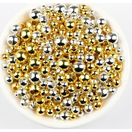 HGKLBB Gold Silvers Metal beads Round Iron Spacer Loose beads for Jewelry making 2/3/4/5/6/8MM Bracele Necklace DIY accessories