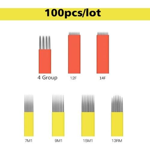 100 pcs Tattoo Needles Permanent Needles Makeup Eyebrow Tatoo Needle Microblading Needles For 3D Embroidery Manual Tattoo Pen Ma