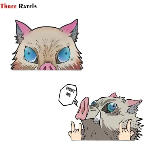 Three Ratels FC123 3D Funny INOSUKE HASHIBIRA FIGHT ME Kimetsu No Yaiba Anime Peeking Motorcycle Car Bumper Decal Car Sticker