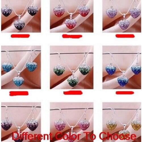4 set/lot multicolor mixed Beads Gradient Heart set drop earrings Necklace Pendant 16 inch Snake Chains p3406
