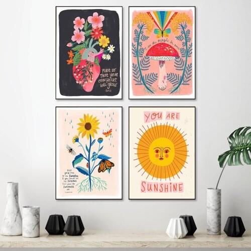 Anatomical Heart With Flowers Floral Canvas Painting Wall Art Prints Posters Lover Women Inspirational Quote Modern Home Decor