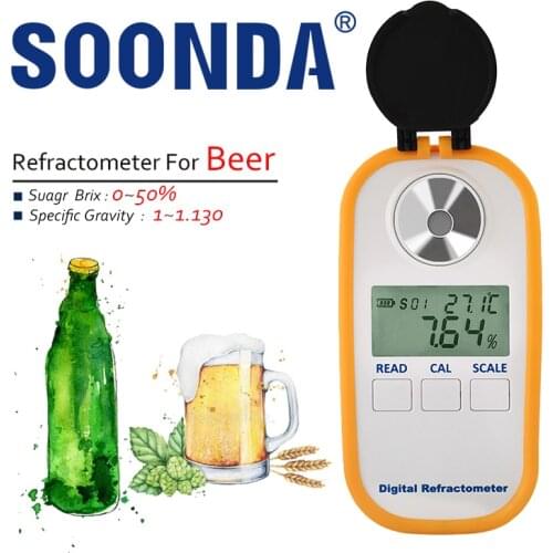 2-in-1 Auto Digital Beer Meter Refractometer For Beer Sugar Brix SG Content Detector Beer Concentration Measure 0-50% Brix Meter