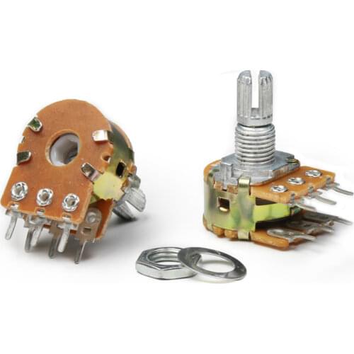 Free shipping 100PCS Dual Stereo Potentiometer Pot B100K 100K Linear shaft 15mm 6Pin WH148 Ohm R Amplifier High Quality