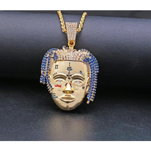 Hip Hop Iced Out Gengar Bling Star Face Alloy Zircon Gold Silver Color Pendant Necklace for Men Boy Women Jewelry Chain Necklace