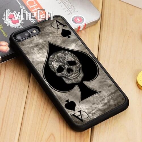 LvheCn Ace of spades tattoo skull card Phone Case For iPhone 5 6 6s 7 8 plus 11 12 Pro X XR XS max Samsung S7 edge S8 S9 S10