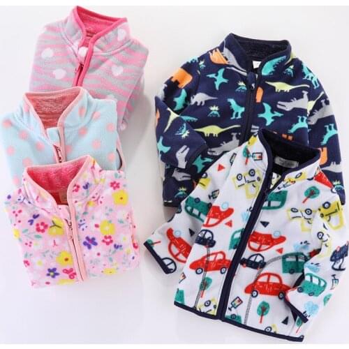 Kid Jacket Girls Polar Fleece Full-Zip Jackets For Fall Winter Prined Pattern Coats Kids Outerwear Cardigan Clothes Sweatshirt