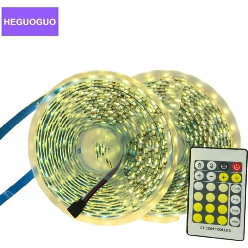 5m 10m SMD 5050 Double Color LED Strip DC12V CW/WW Dual White Color Temperature Adjustable CCT Strip Tape+24key Controller+Power