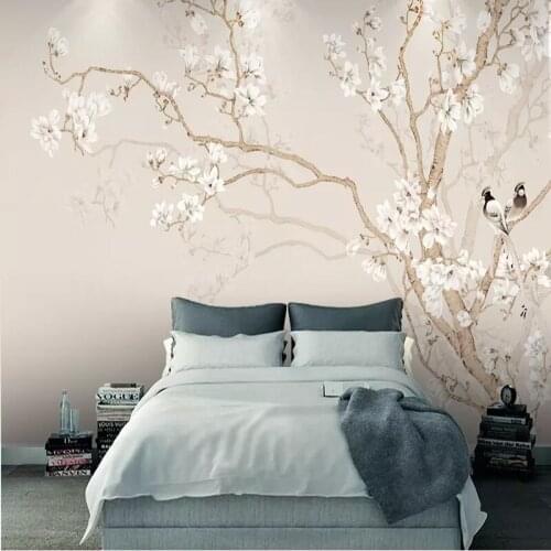 Custom Photo Wall Mural Hand-painted Flowers Birds Flower Wall Covering Living Room TV Background Wall 3D Wall Paper Home Decor
