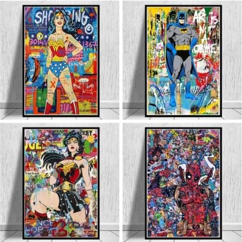 Canvas Paintings Marvel Superheroes Graffiti Art Deadpool Comics Prints and Posters Wall Art Picture for Kids Room Decoration