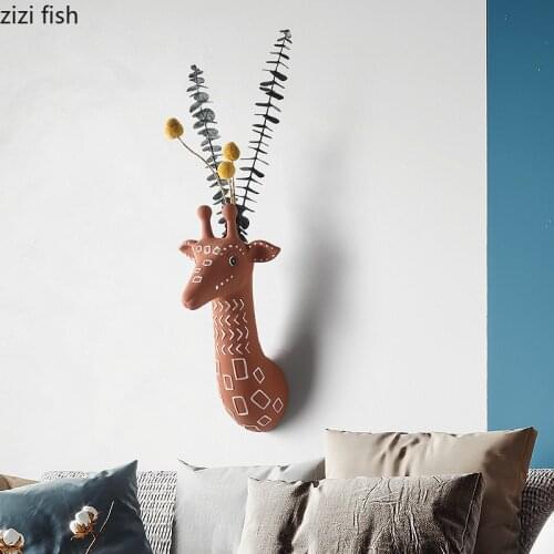 Animal Ceramics Wall-mounted Flower Vase Giraffe/Rabbit/Bear Wall Decoration Wall Hanging Vase Dried Flowers Vases Flower Pot