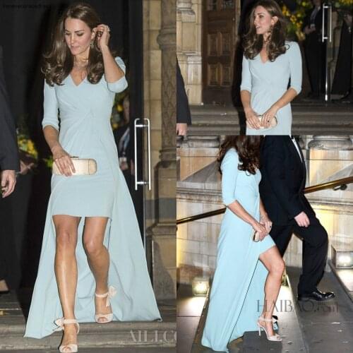 Kate Middleton Sky Blue Evening Dress High Low Celebrity Dress Formal Prom Party Event Gown