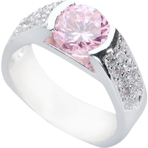 Brilliant Pink Kunzite 8*8mm Semi-precious Stone Silver Cool For Women Ring Q1963