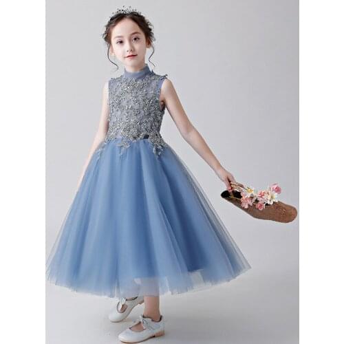 Flower Girls Birthday Banquet Lace Stitching Dress Elegant Girl Evening Party Dress Princess Flower Girls Eucharist Party Dress
