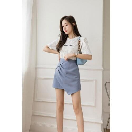 Summer Solid color Folds Korean-style A-line skirt Short Skirt Pants High-waist Womens Elegant New Skirts 2021 sexy skirt