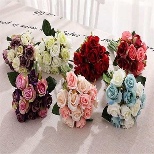 Hot sale 1bunch 12small roses Artificial flowers diy home decoration accessories wedding party holding room decor flowers etc