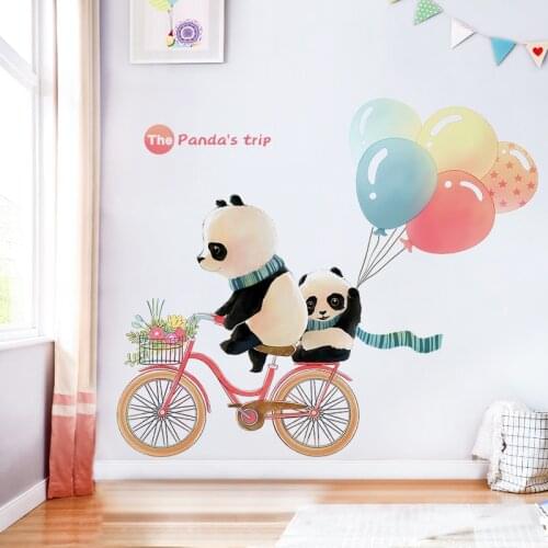 Cartoon Panda Balloon Wall Stickers Self Adhesive Wallpaper Living Room Bedroom Wall Decoration Kids Vinyl Furniture Decal Mural