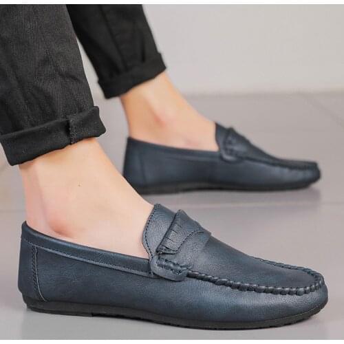 PU Leathe Men Flat Driving Shoes British Style Blue Male Casual Loafer Flats Slip On Mens Moccasins Shoes zapatos hombre vestir