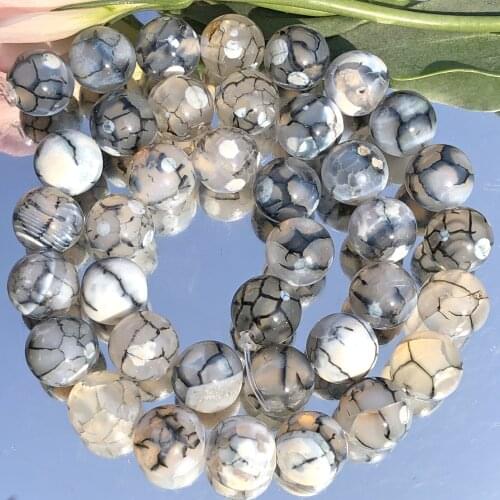 Natural Stone White Cracked Dragon Veines Fire Agates Beads Round Loose Spacer Beads For Jewelry Making 6/8/10MM Diy Bracelets