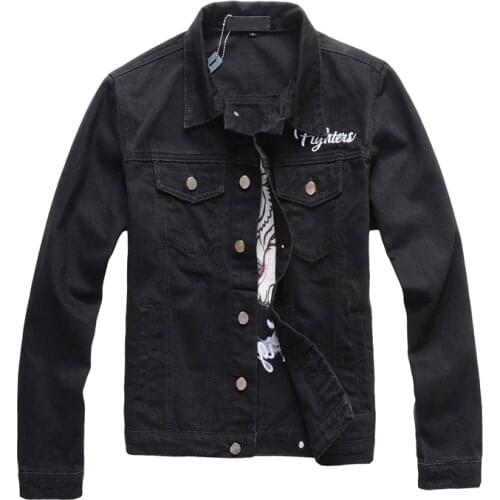 New Style Mens Male Autumn Winter European American Street Fashion Brand Black Denim Tiger Pattern Embroidery Slim Jacket