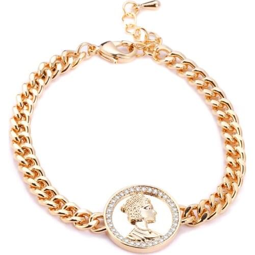 New Fashion Chain Bracelet For Women Gold Color Queen Coin Pendant Bracelet With Zircon Punk Jewelry Pulseras mujer moda 2020