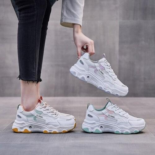 New Women Sneakers Breathable Women Sports Shoes Lightweight Casual Shoes Fashion Lace-up Color Matching Fitness Shoes