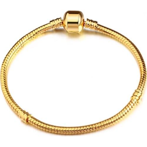 New Gold Charm Bracelet Box Clasp European Original Snake Chain Pandora Bracelet Bangle Jewelry Birthday Gift for Women Girls