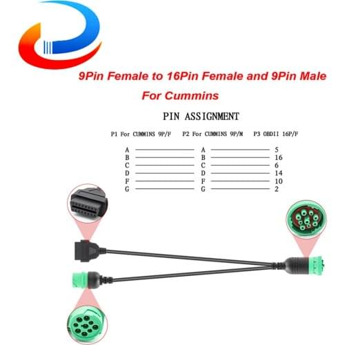 OBD2 Truck Diagnostic Tool 16 Pin Cable J1708 J1939 Connector OBD to OBD2 6 Pin 9 Pin Truck Scanner Cable for Cummins truck