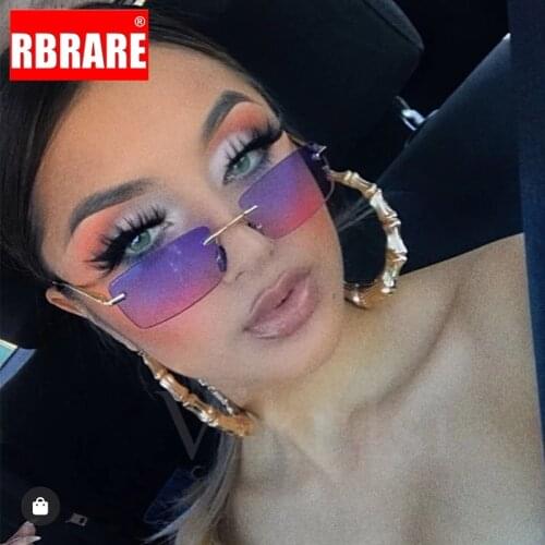 RBRARE Square Rimless Sunglasses Women 2021 Luxury Brand Small Frame Sunglasses Women/men Metal High Quality Gafas De Sol Mujer