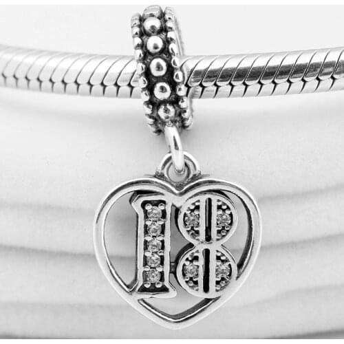 Original Alphabet & Numbers 18 Years Of Love Heart Pendant Beads Fit 925 Sterling Silver Bead Charm Europe Bracelet Diy Jewelry