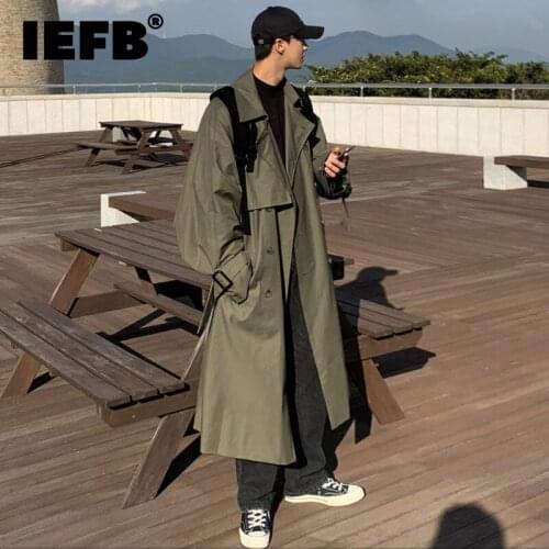 IEFB Autumn Mens Medium And Long Windbreaker Korean Handsome Vintage Classic Over The Knee Trench Coat British Style Coat Y8994