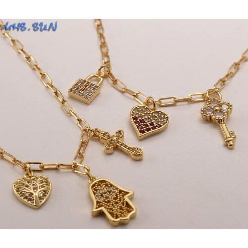 MHS.SUN Cute Mini Heart/Key/Lock/Cross Mosaic Zircon Necklace Girls Woman Choker Fashion AAA CZ Chain Necklace Jewelry 1Pc
