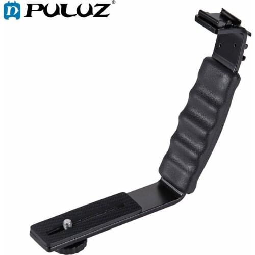 PULUZ Photography Video Flash Camera Grip L-Shape Bracket Holder With 2 Side Hot Shoe Mounts for Video Light Flash DSLR Holder