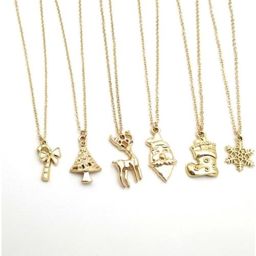 Christmas Santa Claus Necklaces Reindeer Pendants Women Trendy Chains Necklaces Jewelry Lovers Christmas Gift