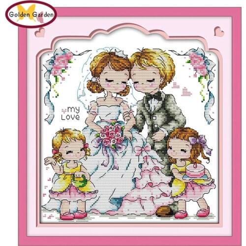 GG Intimate Lovers Cartoon Counted Cross Stitch JS 11CT14CT DIY Kits Needlework Embroidery Wedding Cross Stitch Sets for Kids