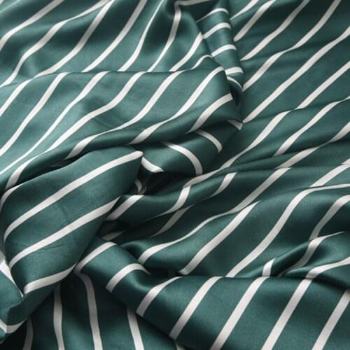 140CM Wide 19MM Green White Stripes Print Silk Crepe Satin Plain Fabric for Summer Dress Shirt Clothes Cheongsam H615