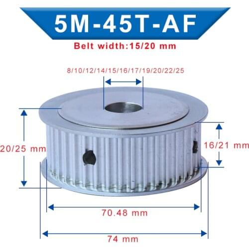 Timing Pulley 5M-45T Bore 8/10/12/14/15/16/17/19/20/22/25 mm Belt Pulley Slot Width 16/21 mm For Width 15/20mm 5M-Timing Belt