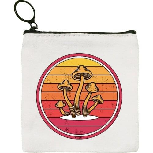 Mushroom Kawaii Ulzzang Graphic Harajuku Canvas Coin Purse Coin Purse Collection Canvas Bag Small Wallet Zipper Key Hand Bag